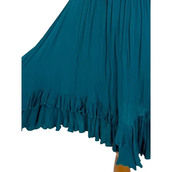 Free People Teal Lace Crochet Trim Ruffled Hem Flowy Casual Boho Slip Dress - Picture 15 of 16